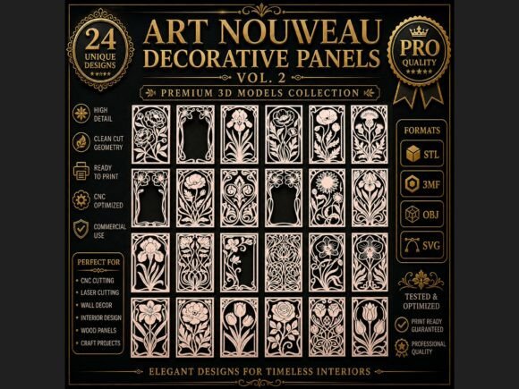 Art Nouveau CNC Panels Vol.2: Timeless Elegance for Laser Cutting Wall Decor
