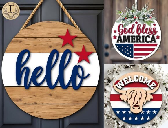 Fourth of July Door Hanger SVG Bundle: A Festive Laser Cutting Asset for Home Decor