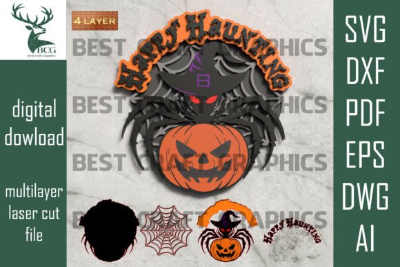 Happy Haunting SVG – Spider Pumpkin for Laser Cutting and Autumn Amp Projects