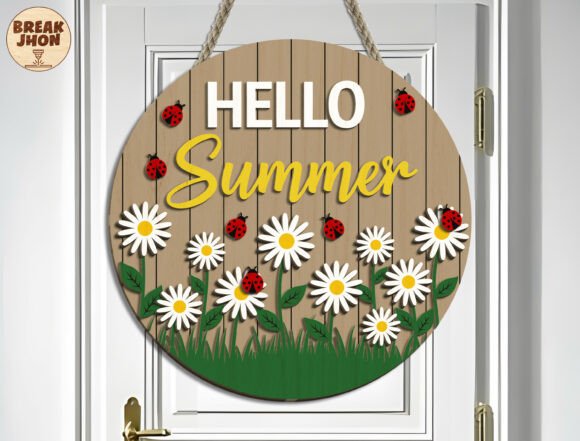 Hello Summer Ladybug Sign SVG for Laser Cutting Projects