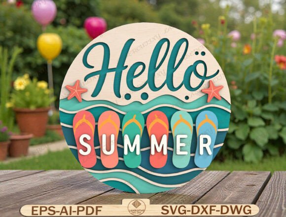 Hello Summer Laser Cutting Design for Door Hangers
