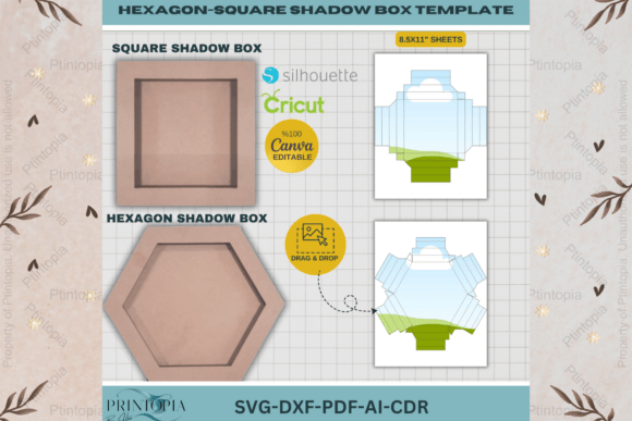 Hexagon Square Box DIY 260: A Graphic Template for 3D Design Projects