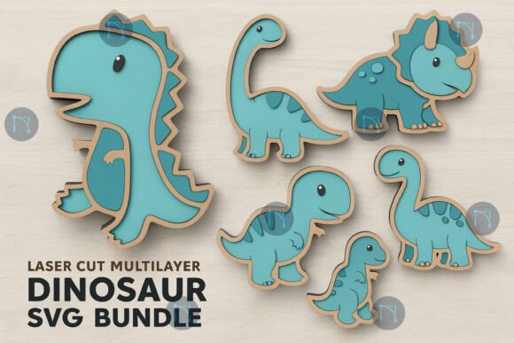 Laser Cut Multilayer Dinosaur SVG Bundle: A Creative Design Asset for Branding and Marketing