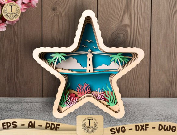 Layered Starfish Lighthouse SVG: A Coastal-Inspired Laser Cutting Design for Home Decor Brands
