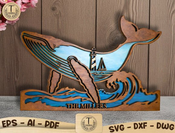 Nautical Whale Wood Sign Laser Cut SVG for Home Decor Projects