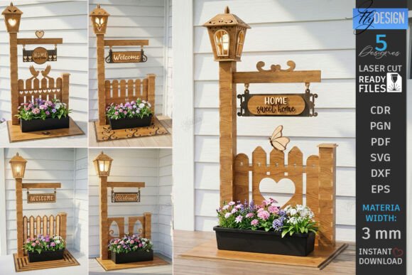 Outdoor Welcome Sign Planter Laser Set for Home Decor