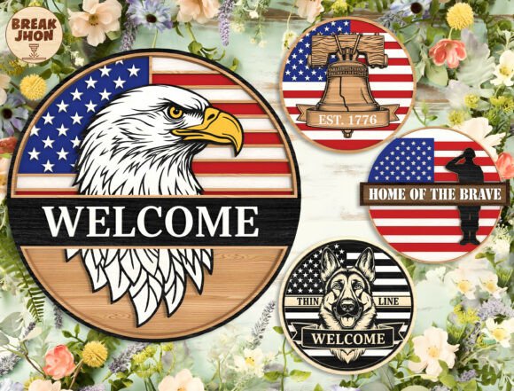 Patriotic American Door Hanger Bundle: A Laser-Cut Graphic Design Asset for Local Celebrations