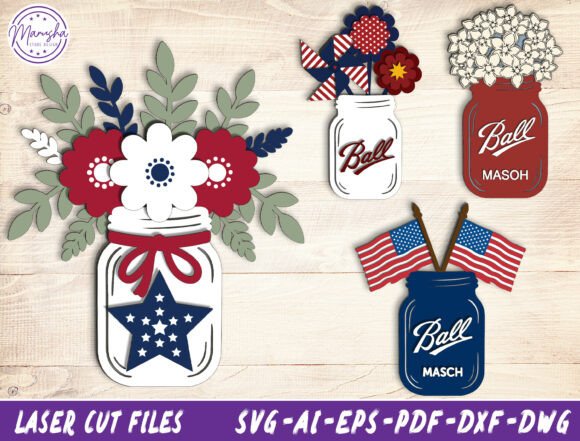 Patriotic Mason Jar SVG Bundle for Laser Cutting & Home Decor Projects