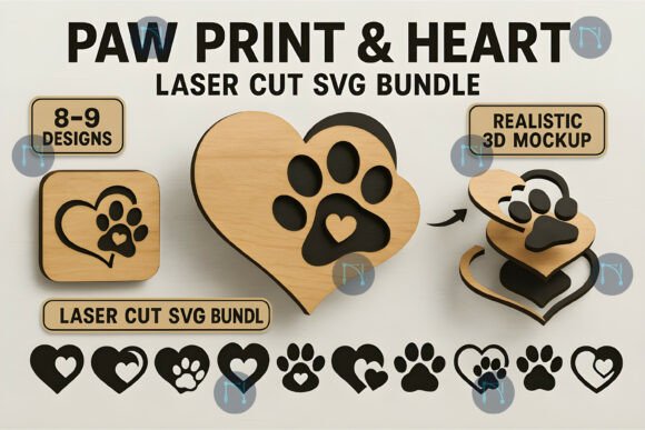 Paw Print Heart Laser Cut SVG Bundle: A Design Asset for Pet-Loving Brands