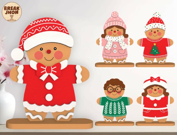 Standing Gingerbread Family SVG for Laser Cutting in Winter Amp Projects