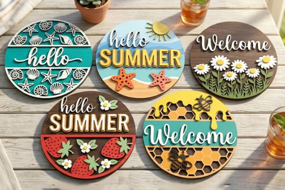 Summer Round Sign Laser Cut Bundle: A Design Asset for Seasonal Branding