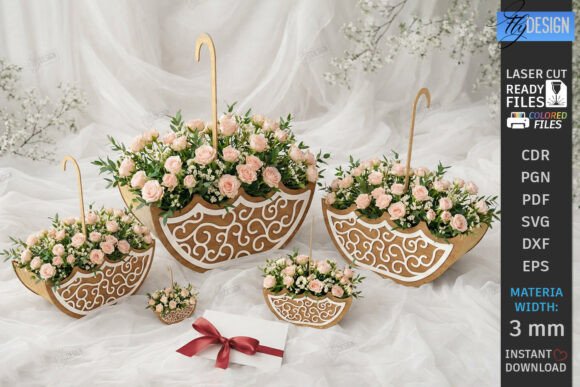 Umbrella Flower Box Laser Cut Floral for Creative Projects
