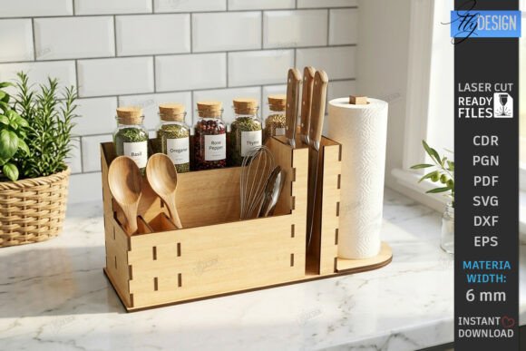 Wooden Kitchen Organizer Laser Cut Design for Digital Sellers
